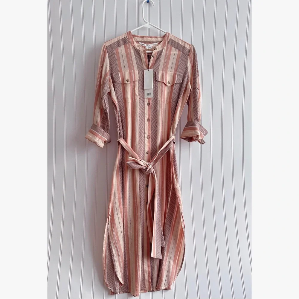Veronica Beard Blush Stripe Makua Button Down Midi Dress In Blush NWT - Picture 7 of 15